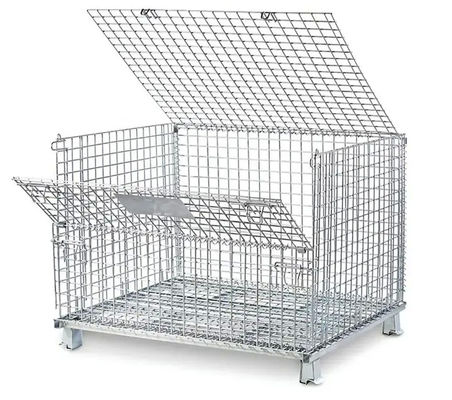 Galvanized Storage Wire Mesh Container Foldable Collapsible With Top Cover Dividers